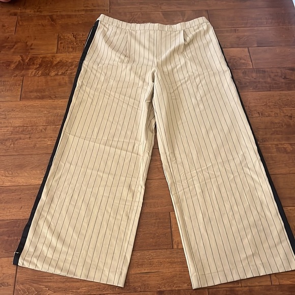 NWOT La Ligne x Target Pants Trousers Side Stripe Wide Leg Tan Black - Picture 7 of 16